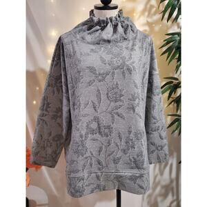 T by Talbots Floral Funnel Tie Neck Pullover Sweatshirt Womens Size 3XP Gray